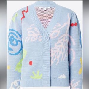 Olivia Rubin Womens Hilda Cardigan Light Blue Abstract 100% Cotton Size Small